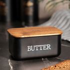 Homla, Avila, maselniczka, czarna z akacjową pokrywką, 15-10-7 cm, 872537