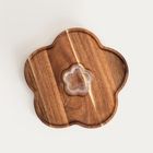 Homla, Gibara, deska, drewniana w kształcie kwiatka ze szklaną miseczką, 30 cm