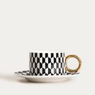 Homla, Lunya, filiżanka, ze spodkiem, czarno-białe wzorki, 0,2l