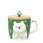 Homla, Moldy, kubek, zielony z misiem i ozdobną pokrywką, 0,3l