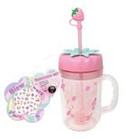 Hot Focus, kubek ze słomką i naklejkami, truskawka