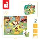 Janod, Dzień na farmie, puzzle w walizce, 24 elementy