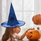 Kapelusz czarownicy z pajęczyną i pająkiem, niebieski