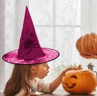 Kapelusz czarownicy z pajęczyną i pająkiem, różowy