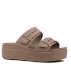 Klapki damskie, brązowe, Crocs Brooklyn Buckle Lowwdg