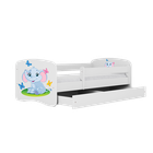 Kocot Kids, Babydreams, łóżko z szufladą, białe, słonik, 80-160 cm