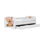 Kocot Kids, Babydreams, łóżko z szufladą i materacem, białe, miś kwiatki, 80-180 cm