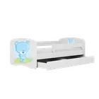 Kocot Kids, Babydreams, łóżko z szufladą i materacem, białe, niebieski miś, 80-180 cm