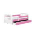 Kocot Kids, Classic 1, łóżko z szufladą i materacem, różowe, 80-140 cm