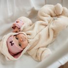 Kombinezon przejściowy dziewczęcy z kapturem, ocieplany, ecru, Eevi