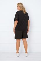 Komplet damski, T-shirt, Szorty, plus size, czarny, Italian Fashion