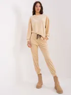 Komplet damski, welurowy, beżowy, Italy Moda