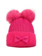 Komplet dziewczęcy, Czapka z pomponami, Komin, różowy, Ambra