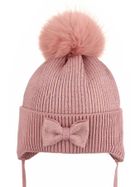 Komplet dziewczęcy, Czapka z pomponem, Komin, różowy, Ambra
