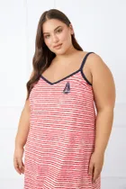 Koszula nocna damska na ramiączka, plus size, czerwona, Italian Fashion