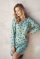 Koszula nocna damska z długim rękawem, miętowa, Nina, Taro