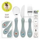 Lassig, Tiny Team, zestaw sztućców ze stali nierdzewnej, piesek, 3 szt.