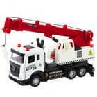 Lean Toys, ciężarówka z dźwigiem, metalowy pojazd budowlany