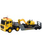 Lean Toys, ciężarówka z lawetą i koparką, obrotowa 360°, żółta, 1:16