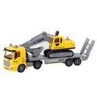 Lean Toys, ciężarówka z lawetą i koparką, ruchoma, pojazd interaktywny, Żółta