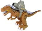 Lean Toys, interaktywny dinozaur z katapultą, brązowy