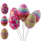 Lean Toys, jajka wielkanocne na druciku, kwiaty paski, 6 szt.