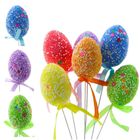 Lean Toys, jajka wielkanocne na piku, kolorowe białe wzorki wstążka, ozdoba, 6 szt.