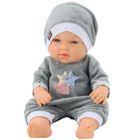 Lean Toys, lalka bobas w szarej piżamce, ruchome rączki i nóżki, 30 cm