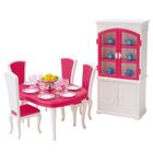 Leantoys, zestaw mebli dla lalek, jadalnia, stół z krzesłami i kredensem