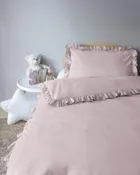 Mayamoo, pościel 2-częściowa z falbaną, różowa, 100-135 cm