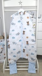 MimiNu, Misie, śpiworek do spania z nogawkami, błękit, letni, TOG 0.5, rozmiar M, 2-6 l