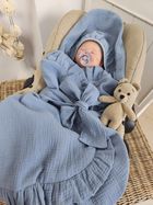 MimiNu, otulacz do wózka, fotelika samochodowego, 90-90 cm, falbanka, muślin, jeans, TOG 0.5-1.0