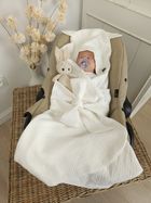 MimiNu, otulacz do wózka, fotelika samochodowego, 90-90 cm, uszka, muślin, śmietanka, TOG 0.5-1.0