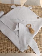 MimiNu, otulacz do wózka, fotelika samochodowego, 90-90 cm, uszka, muślin, szary, TOG 0.5-1.0