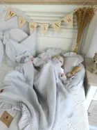 MimiNu, zestaw z falbanką, kocyk 75-100 cm, muślin, szary