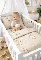 MimiNu, Żyrafka baby, 2-częściowy komplet pościeli bawełnianej, beż, 100-135 cm