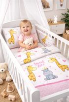MimiNu, Żyrafka w koronie, 2-częściowy komplet pościeli bawełnianej, róż, 100-135 cm