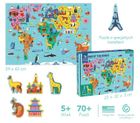 Mudpuppy, Mapa Świata, puzzle z elementami w kształcie budynków i zwierząt, 78 elementów