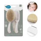 Nuvita, zestaw na ciemieniuchę: szczotka i grzebień, naturalne włosie, sage green