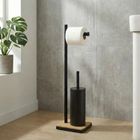 Nuxio, Ivlo, szczotka do WC z uchwytem na papier toaletowy i bambusową podstawką, 65 cm