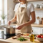 Orion, fartuch kuchenny, bawełniany, wiązany, beżowy