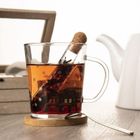 Orion, kubek szklany z zaparzaczem i podstawką bambusową, domki, 3 elementy, 400 ml