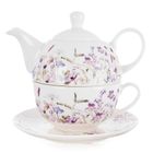 Orion, Louka, dzbanek z filiżanką do herbaty, porcelanowy, kwiaty, 3 elementy
