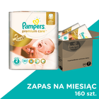 Pampers, Premium Care, pieluchy jednorazowe, rozmiar 2, mini, 160 szt., zapas na miesiąc