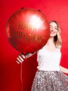 PartyDeco, balon foliowy, pastylka, Happy Birthday, ciemny czerwony, 35-35 cm