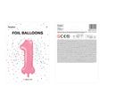 PartyDeco, balon foliowy, w kształcie cyfry 1, 86 cm, różowy