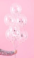 PartyDeco, balony z konfetti, kółka, 30 cm, srebrny, 6 szt.