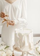 PartyDeco, topper akrylowy na tort, Mr & Mrs, biały, 16.5 cm