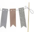 PartyDeco, topper, dekoracja na tort urodzinowy, girlanda flagietkowa, szara, 20 cm