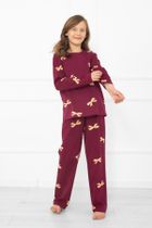 Piżama dziewczęca, bordowa, Kwadro, Italian Fashion